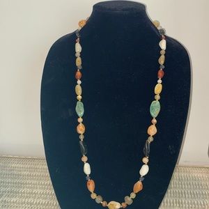 16” Natural semi precious stone necklace with metal beads.